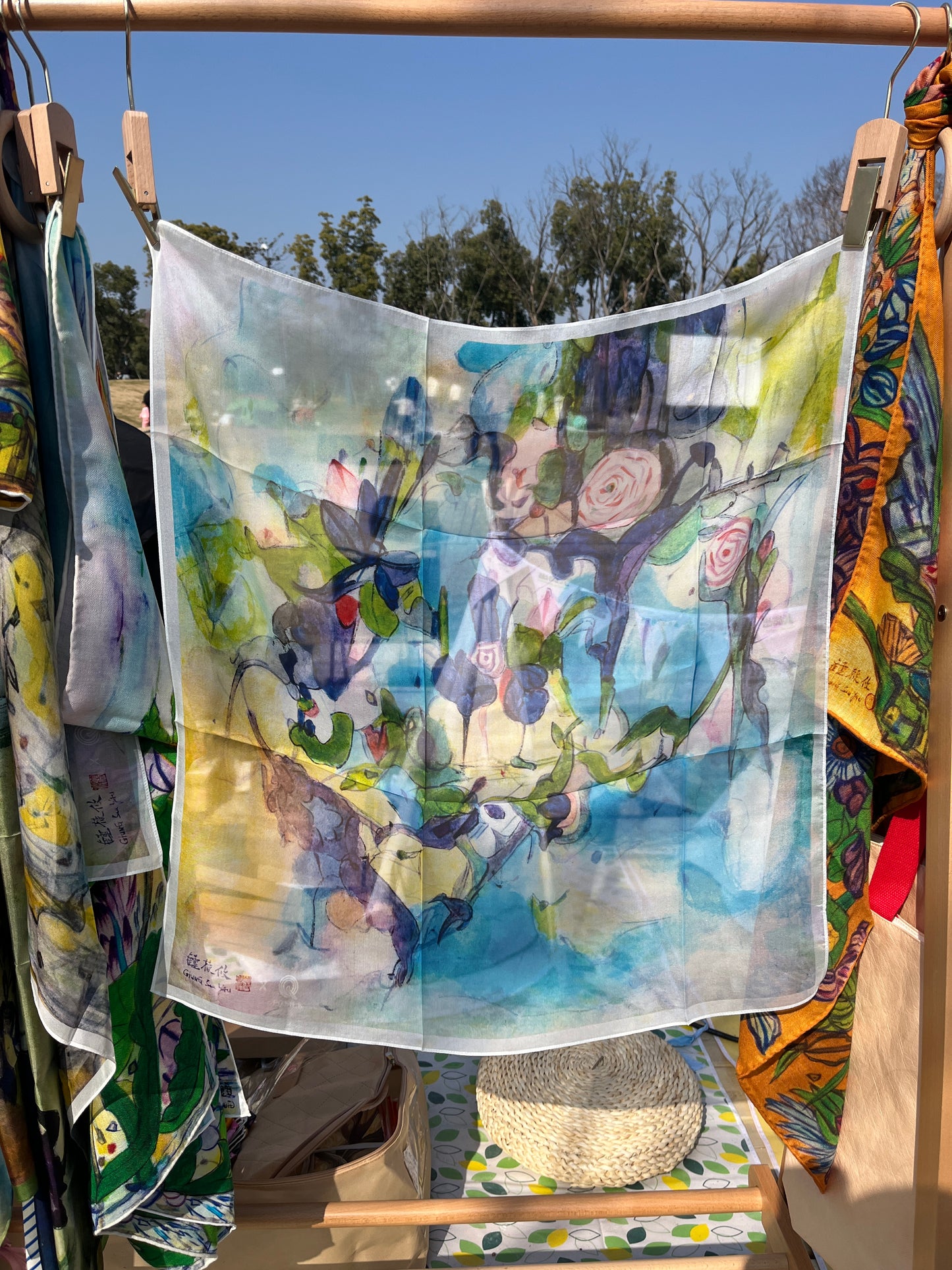 100%Silk Chiffon's Scarf Women's Summer Scarf 70X70CM Spring Song by Chung Siu Yau PQ30