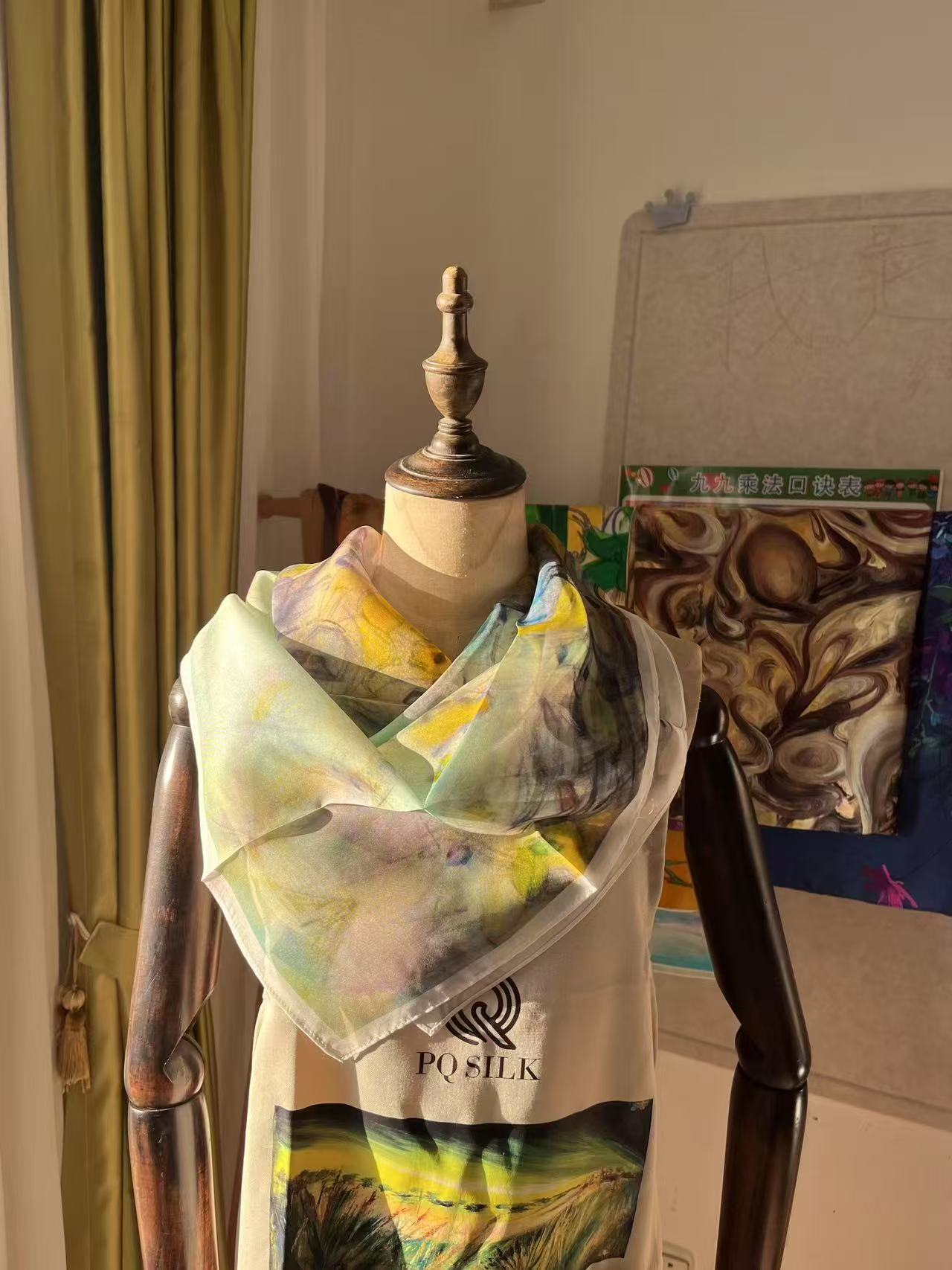 100%Silk Chiffon's Scarf Women's Summer Scarf 70X70CM Song Without Words by Chung Siu Yau PQ29