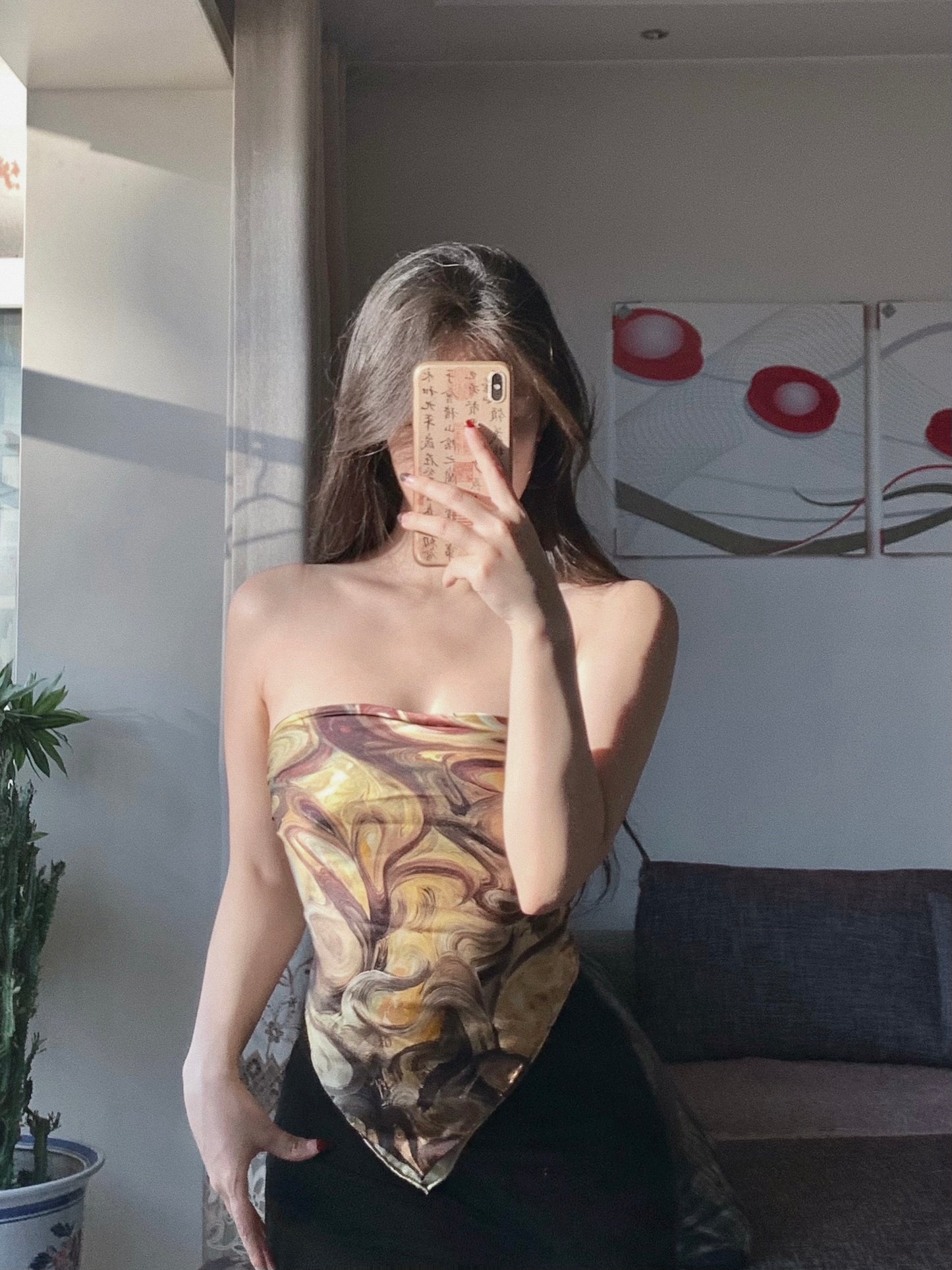 Abstract Geometric Printed 100%Silk Women's Summer Scarf 65X65CM Reborn by Leemons PQ21