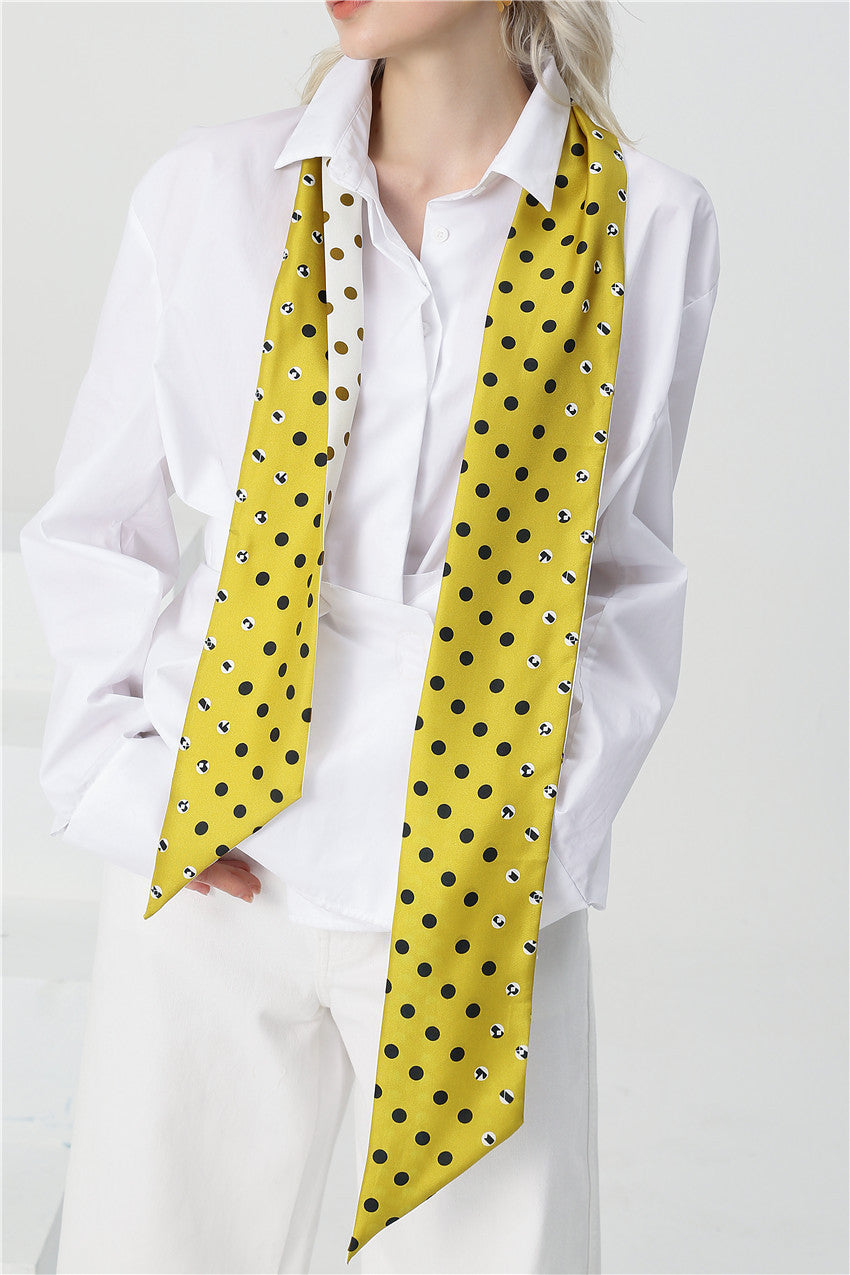 100%Silk Women's Oversized Long Polka Dot Printed Silk Scarf 14MM 140*10cm HC-25