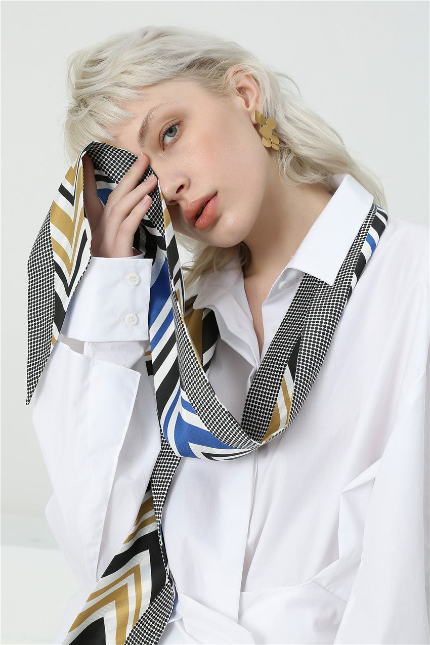 100%Silk Women's Oversized Long Stripe Geometrical Print Silk Scarf 14MM 160*10cm HC-30