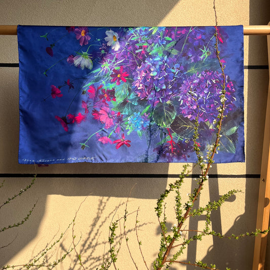 100%Silk Twill Women's Scarf 65X65CM Hydrangea by Vera Kavura PQ10