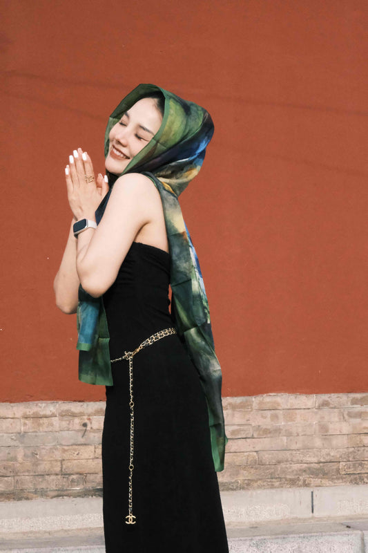 100%Silk Scarf Shawls and Fourlard Summer Beach Scarves 65*180cm Lotus by Chung Siu Yau PQ31