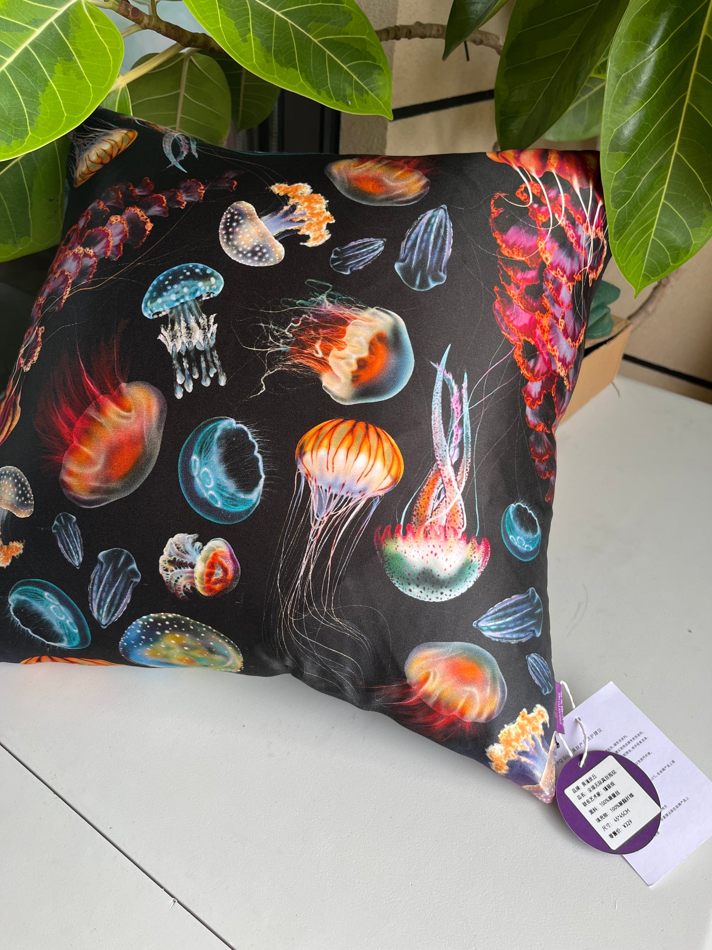 22 Momme Grade 6A Mulberry Silk Cushion Cover Throw Pillowcase PQ26 Summer Party Designed by Julia Charlott  17.7"x17.7"