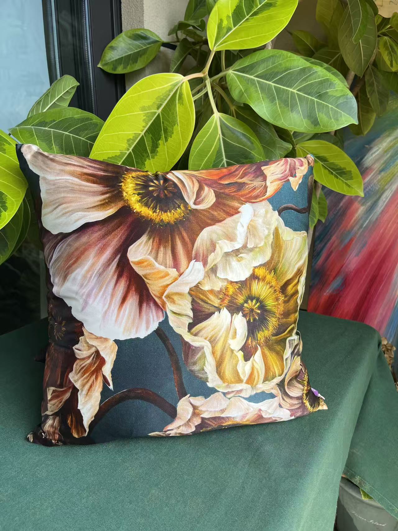 22 Momme Grade 6A Mulberry Silk Cushion Cover Throw Pillowcase PQ19 Puppy Designed by Anastasie 17.7"x17.7"