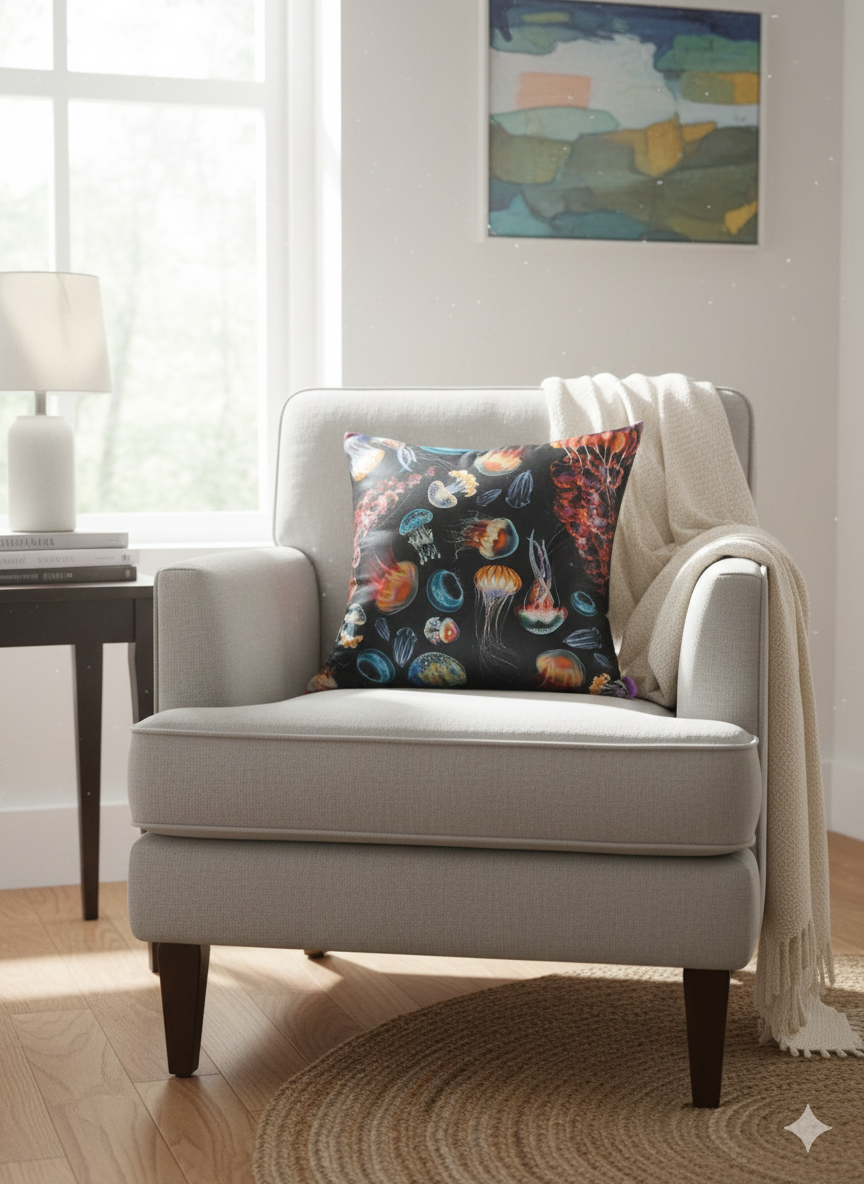 22 Momme Grade 6A Mulberry Silk Cushion Cover Throw Pillowcase PQ26 Summer Party Designed by Julia Charlott  17.7"x17.7"
