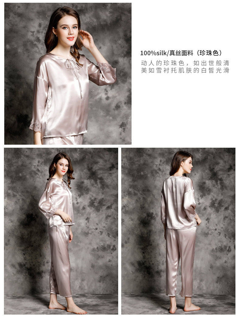 Women's 100%Silk Pajamas 2pcs Set XM-76