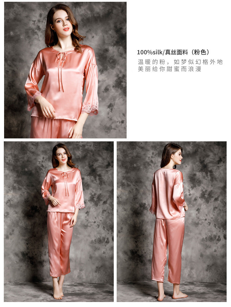 Women's 100%Silk Pajamas 2pcs Set XM-76