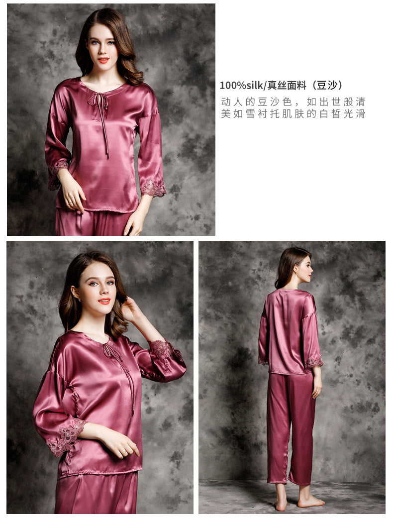 Women's 100%Silk Pajamas 2pcs Set XM-76