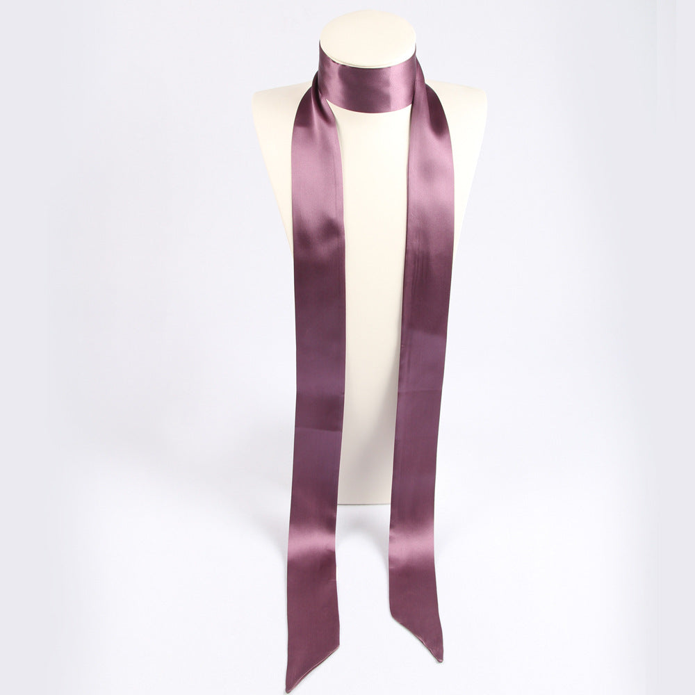 100%Silk Solid Color Headband Skinny Scarf 180*5cm JH-102