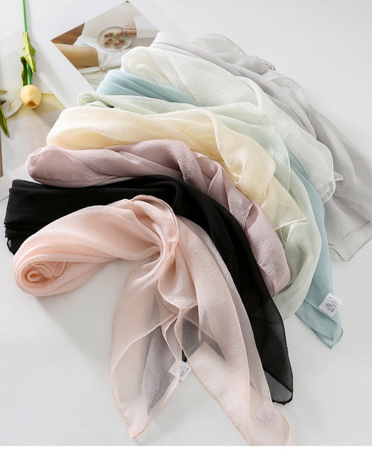 100%Silk Chiffon Headscarf Women's Solid Color Headband Summer Suqare Silk Scarf 70*70cm PT-63