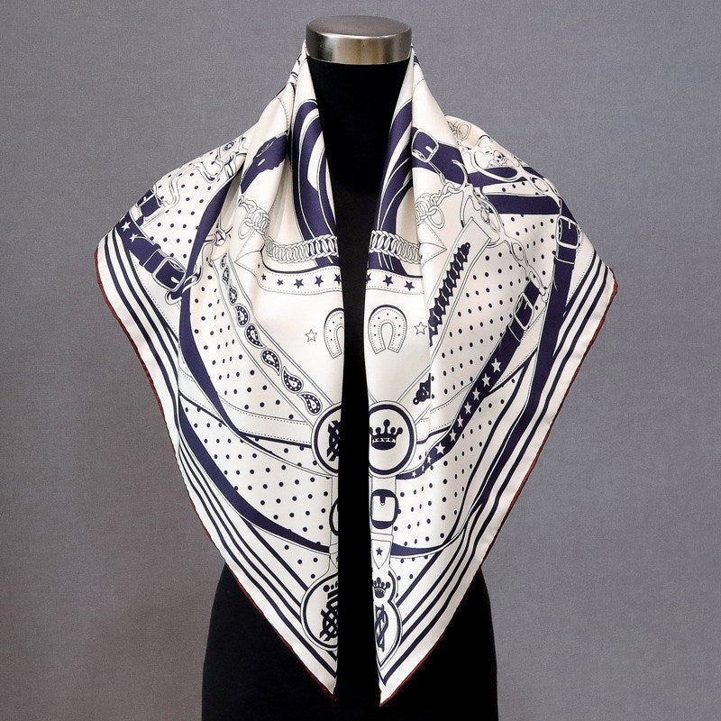 Belt Printed 100%Silk Scarves Twill 18MM Double Side Horse Printed 90*90cm Silk Scarf BG-165