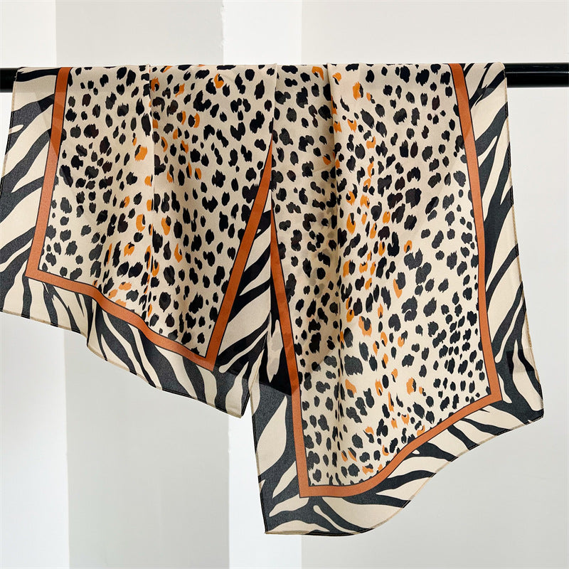 100%Silk Chiffon Leopard Printed Women's Summer Beach Silk Scarf 145*35cm CY-111