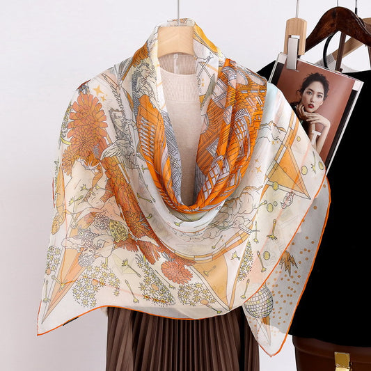 100%Silk Chiffon Printed Women's Beach Scarf BG-178