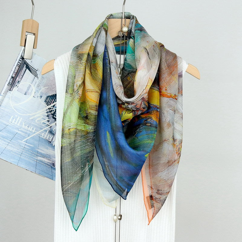 100%Silk Chiffon Square Printed Scarf 105x105cm Women's Scarf BG-170