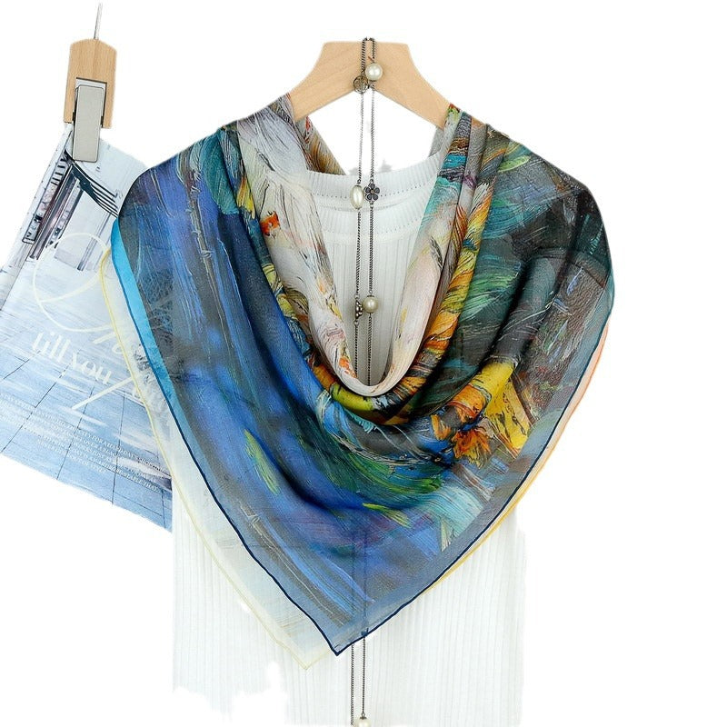 100%Silk Chiffon Square Printed Scarf 105x105cm Women's Scarf BG-170