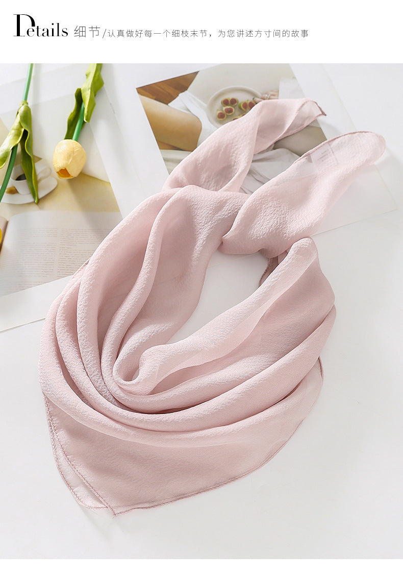 100%Silk Chiffon Headscarf Women's Solid Color Headband Summer Suqare Silk Scarf 70*70cm PT-63