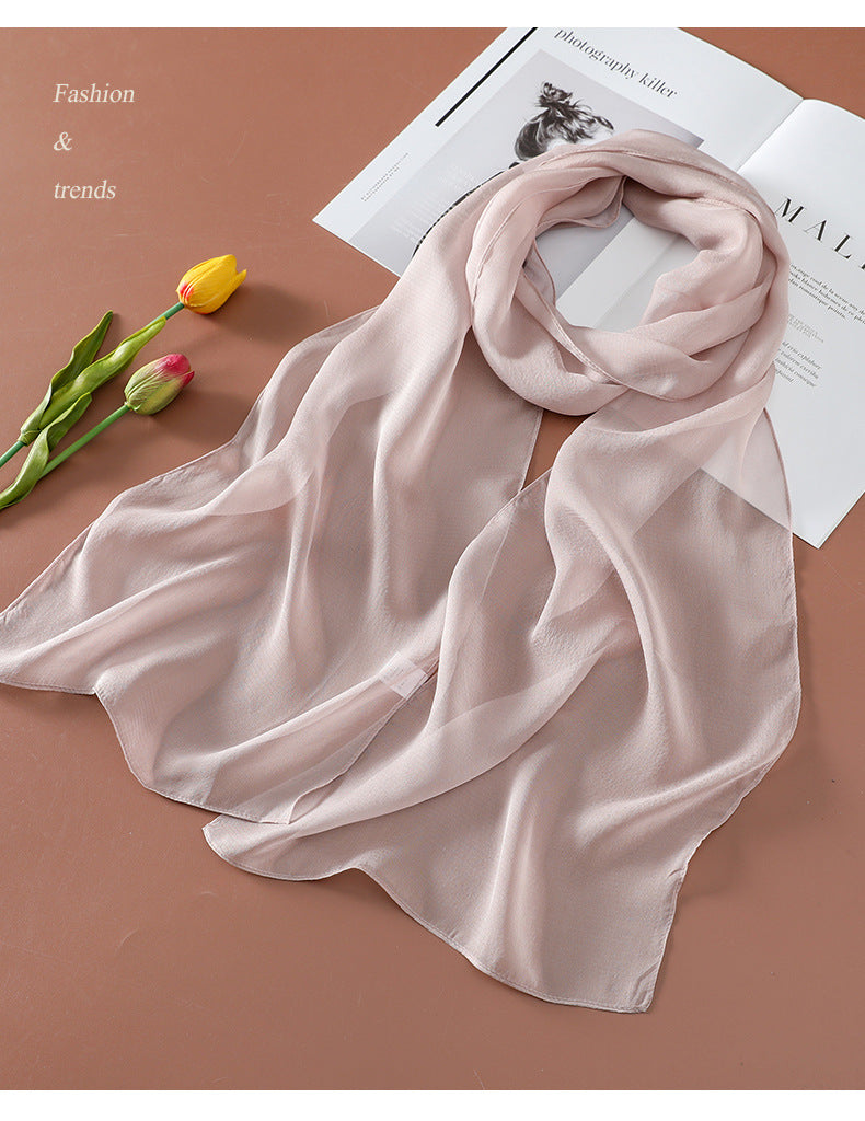 100%Silk Chiffon Scarves Women's Solid Summer Beach Silk Scarf 108*30cm PT-64