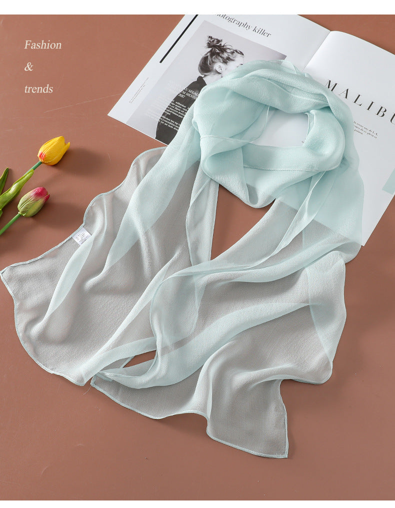 100%Silk Chiffon Scarves Women's Solid Summer Beach Silk Scarf 108*30cm PT-64