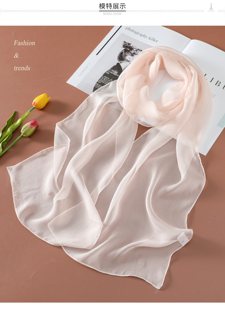 100%Silk Chiffon Scarves Women's Solid Summer Beach Silk Scarf 108*30cm PT-64