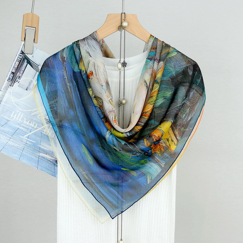 100%Silk Chiffon Square Printed Scarf 105x105cm Women's Scarf BG-170