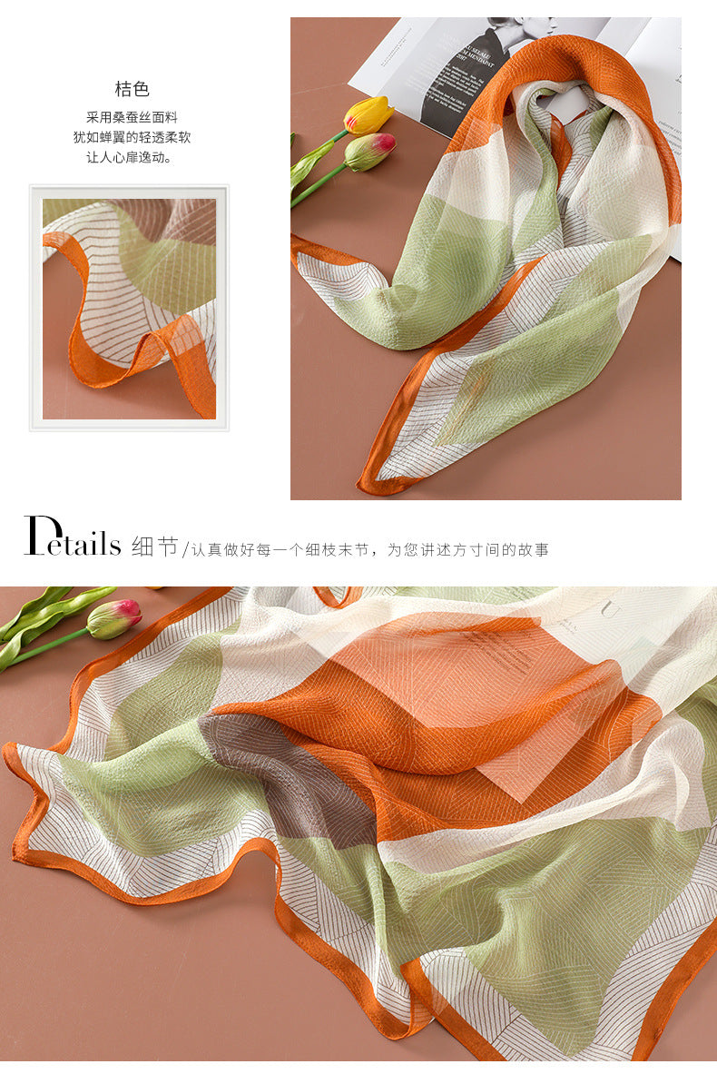 100%Silk Chiffon Women's Geometric Printed Summer Suqare Silk Scarf 70*70cm PT-61