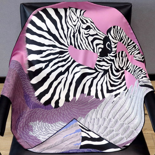 Zebra Printed 100%Silk Scarves Twill 18MM Double Side Horse Printed 90*90cm Silk Scarf BG-167