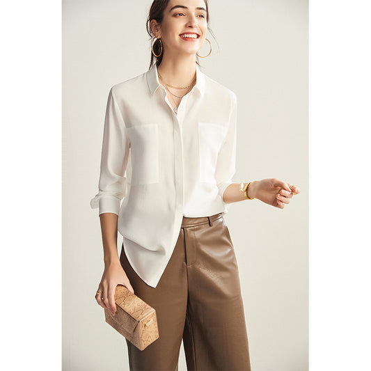 100%Silk Office Lady White Shirt  JS-202