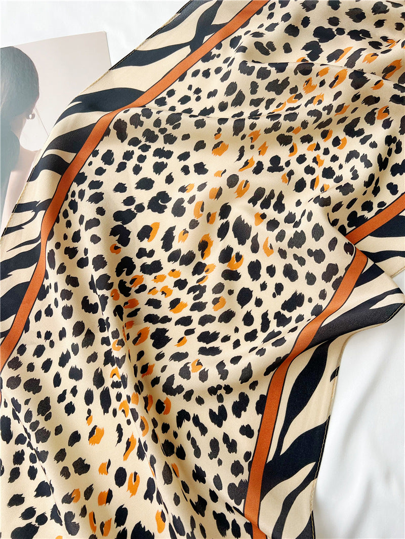 100%Silk Chiffon Leopard Printed Women's Summer Beach Silk Scarf 145*35cm CY-111