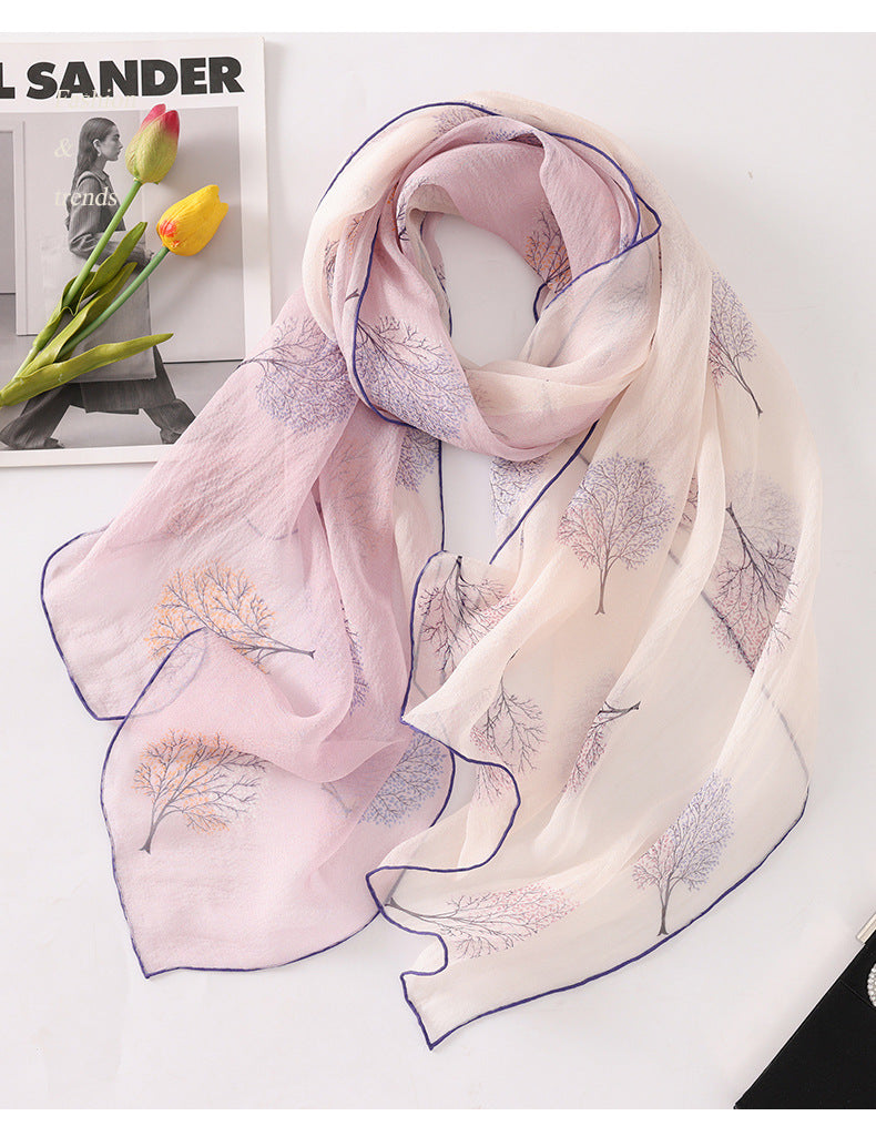 100%Silk Chiffon Women's Floral Printed Summer Beach Silk Scarf 180*65cm PT-56