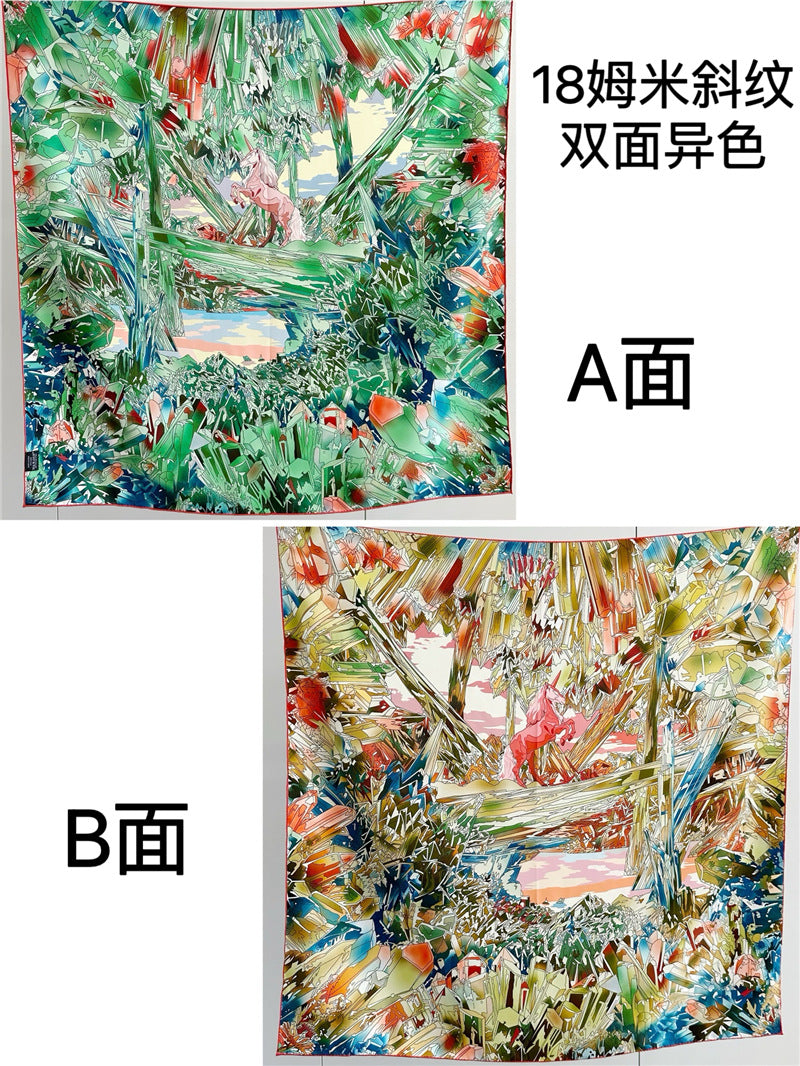 100%Silk 18MM Twill Two-Side Printed Printed Scarf 90*90cm CY-105