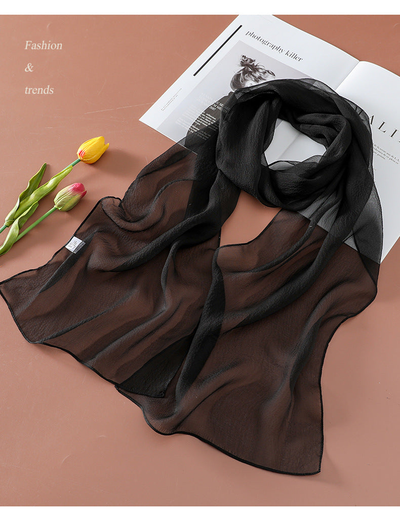 100%Silk Chiffon Scarves Women's Solid Summer Beach Silk Scarf 108*30cm PT-64