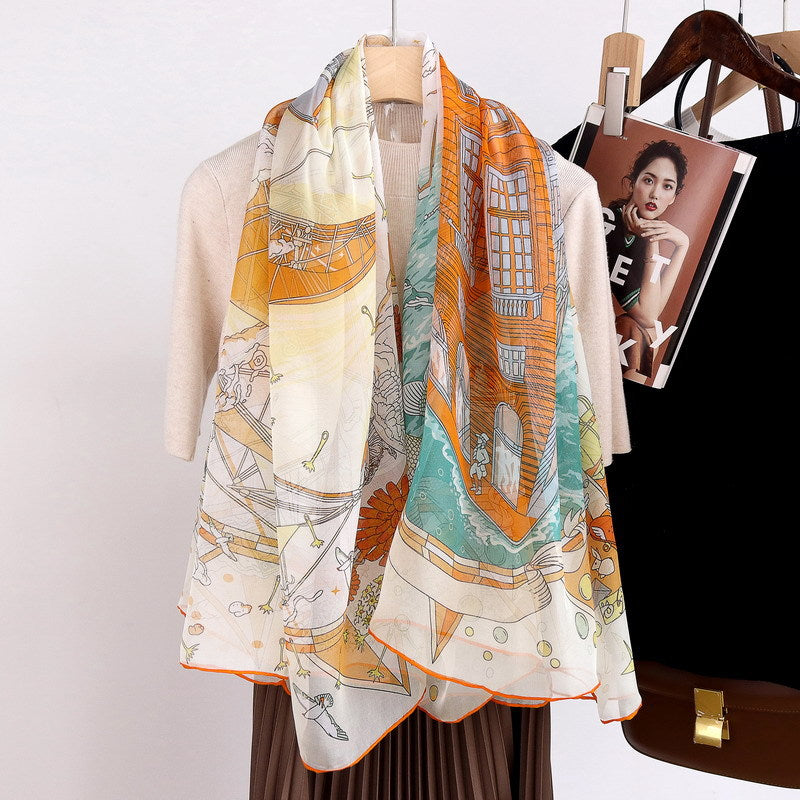 100%Silk Chiffon Printed Women's Beach Scarf BG-178