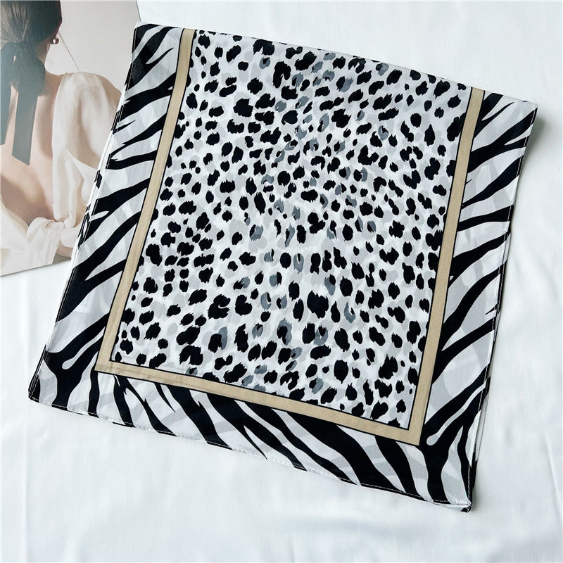 100%Silk Chiffon Leopard Printed Women's Summer Beach Silk Scarf 145*35cm CY-111