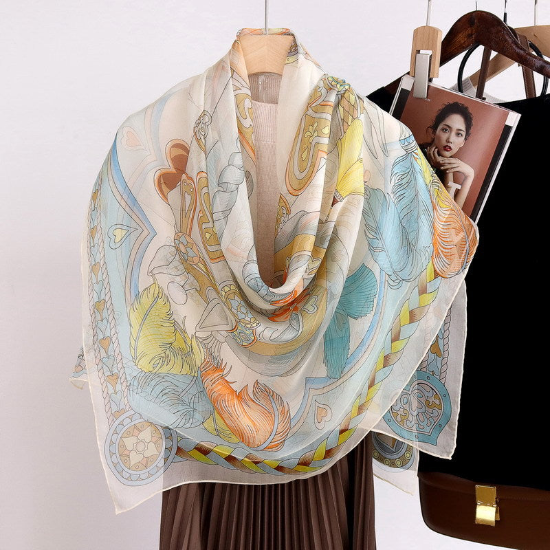 100%Silk Chiffon Printed Women's Square Scarf 135x135cm BG-181