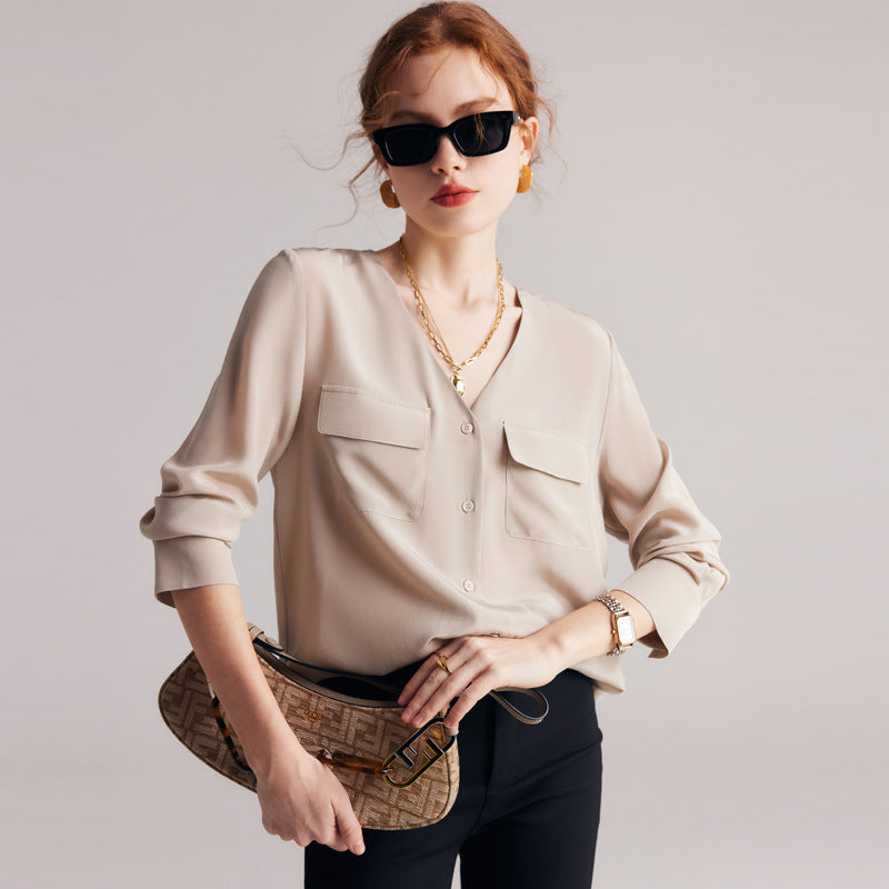 100%Silk Women's Shirt Lady's Office Blouse JS-203