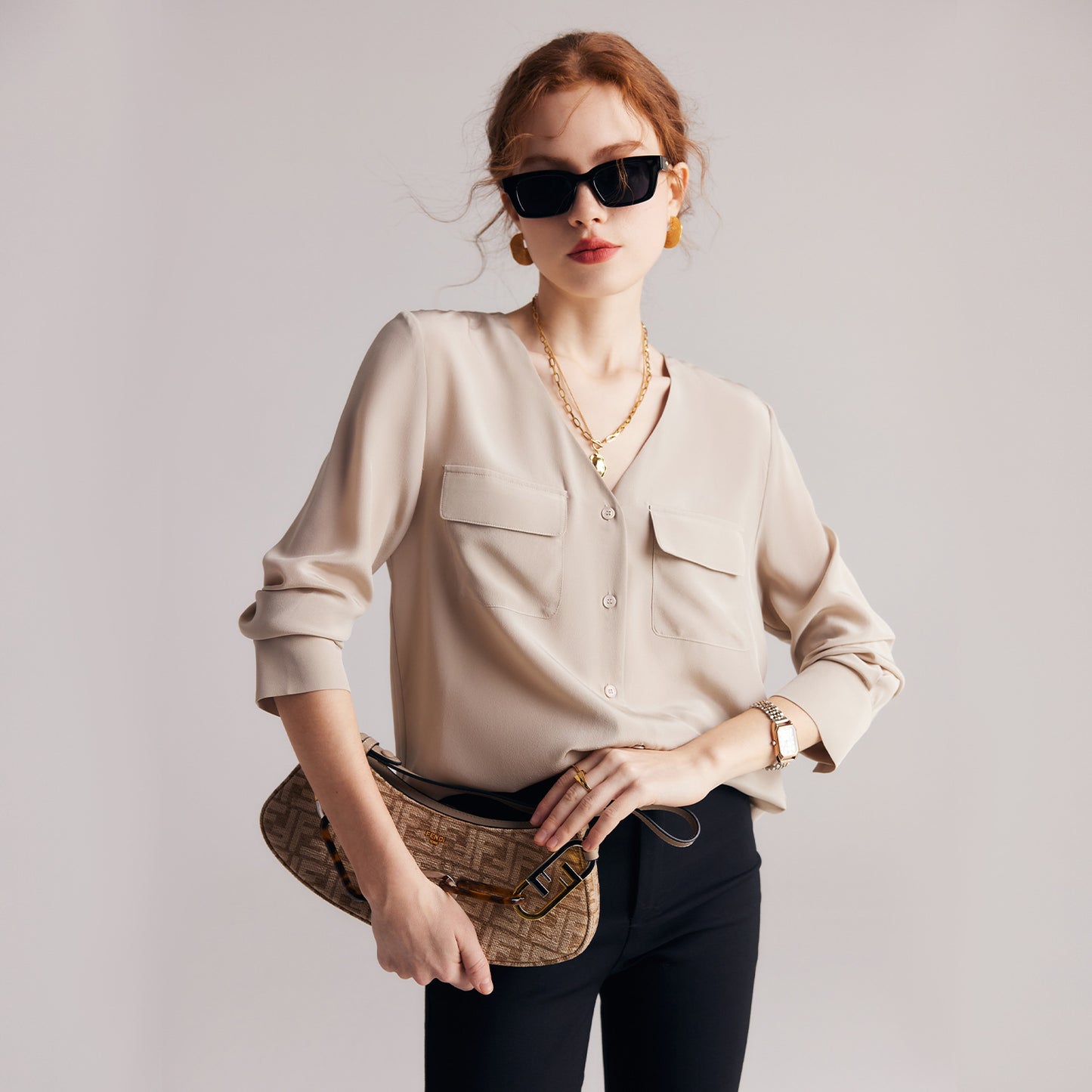 100%Silk Women's Shirt Lady's Office Blouse JS-203