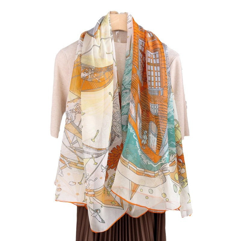 100%Silk Chiffon Printed Women's Beach Scarf BG-178