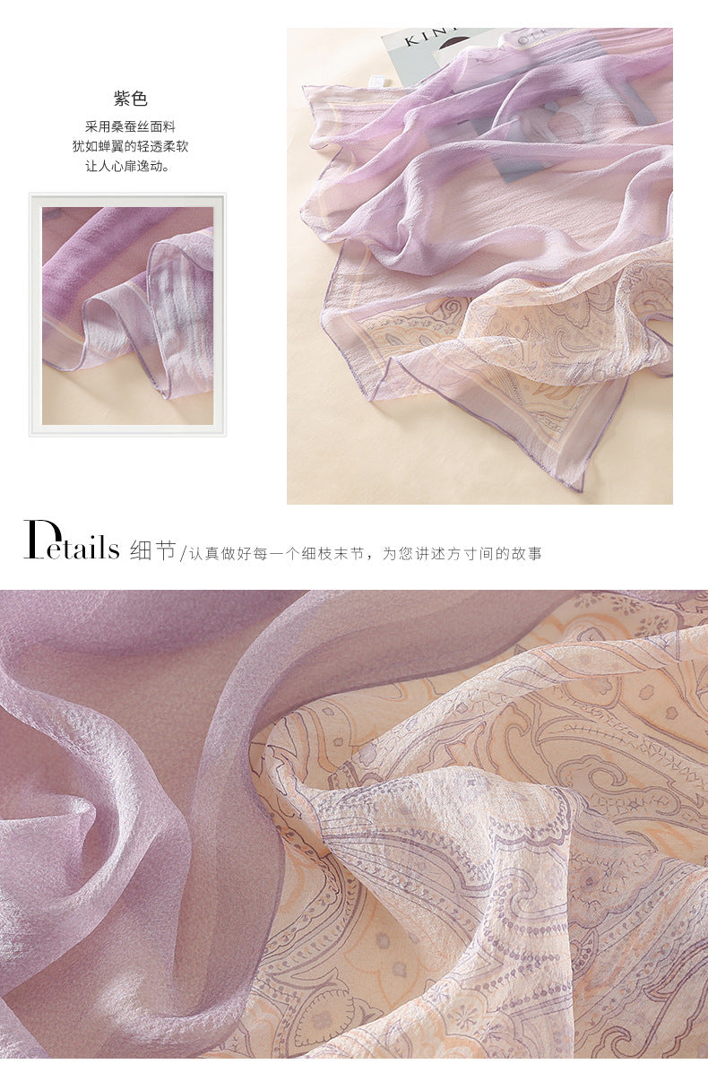 100%Silk Chiffon Women's Floral Printed Summer Beach Silk Scarf 180*105cm PT-58