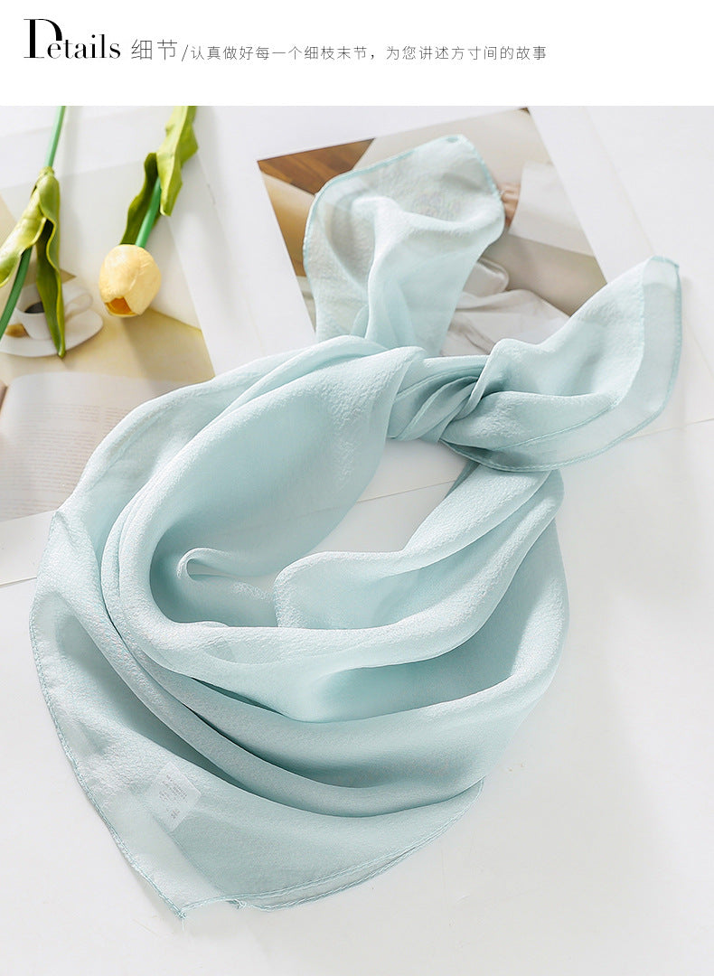 100%Silk Chiffon Headscarf Women's Solid Color Headband Summer Suqare Silk Scarf 70*70cm PT-63