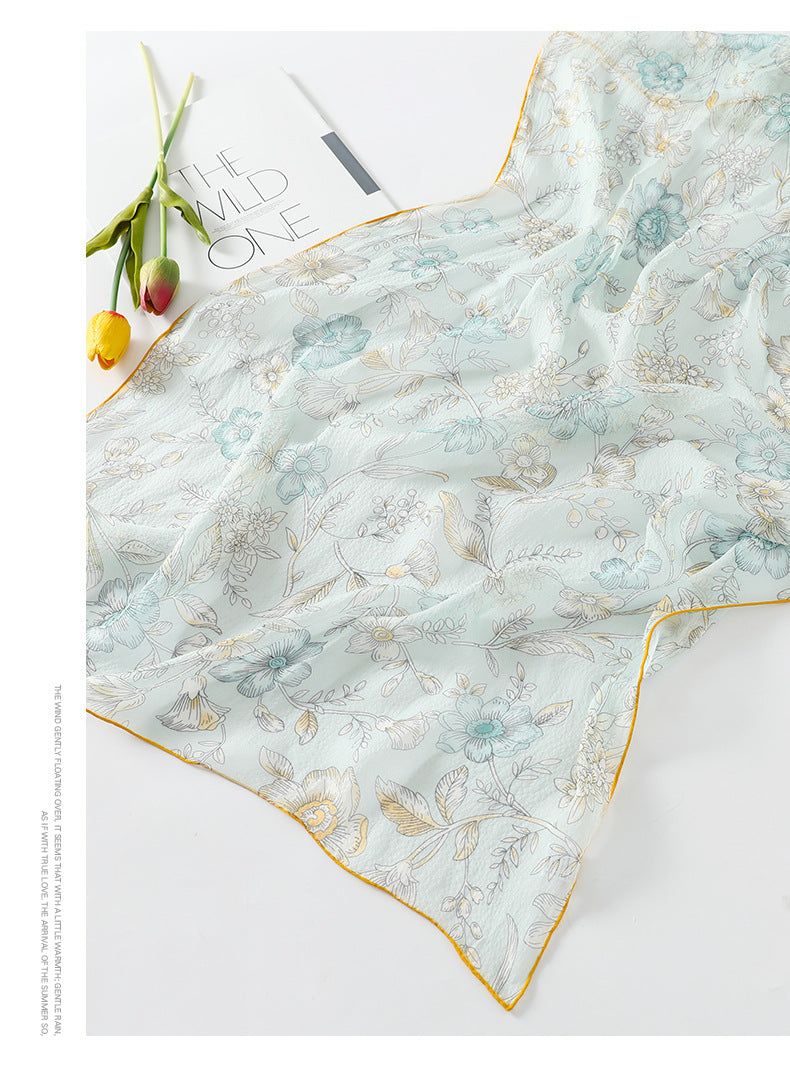 100%Silk Chiffon Women's Floral Printed Summer Beach Silk Scarf 165*65cm PT-53