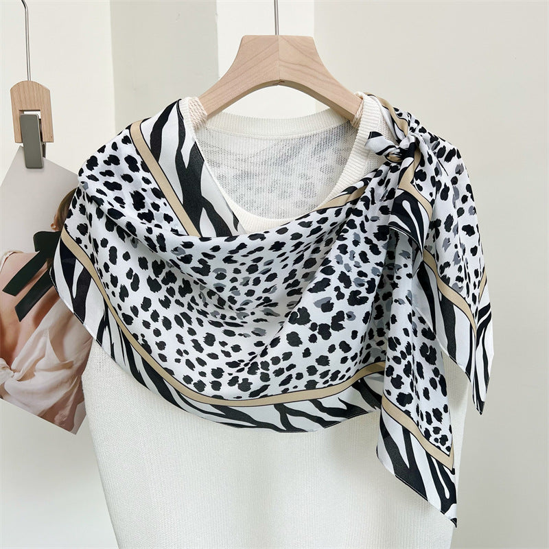 100%Silk Chiffon Leopard Printed Women's Summer Beach Silk Scarf 145*35cm CY-111