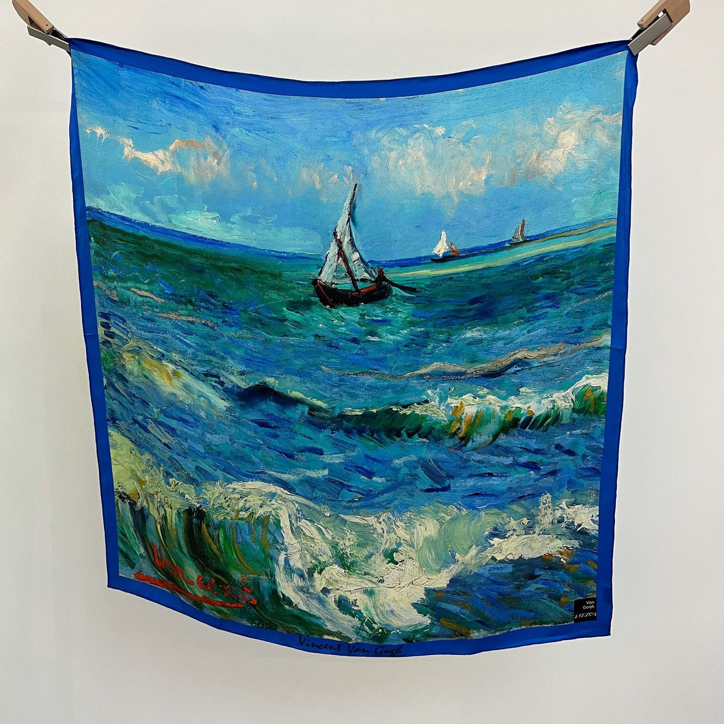 100%Silk Women's Oil Painted Style Oversized Square Silk Scarf Twill 16MM 90*90cm Handmade Roll Edge HC-06