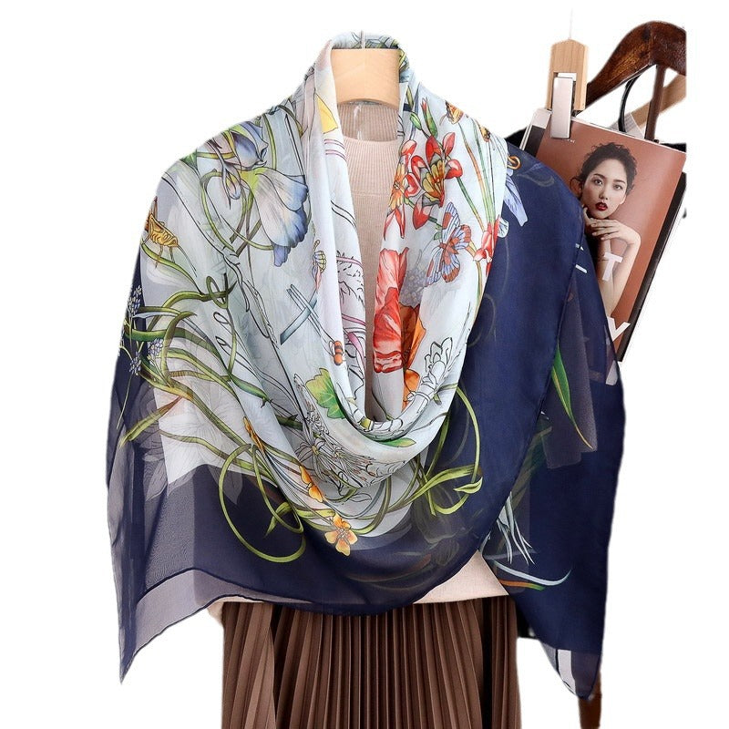 Floral Printed 100%Silk Chiffon Women's Scarf BG-175