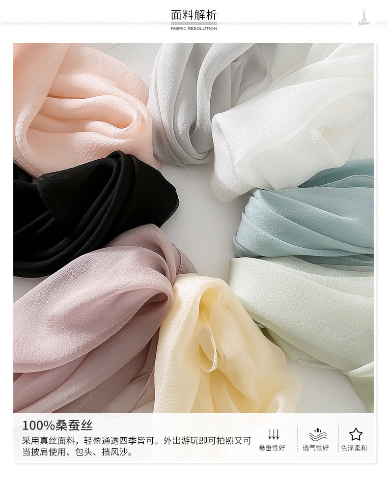 100%Silk Chiffon Headscarf Women's Solid Color Headband Summer Suqare Silk Scarf 70*70cm PT-63