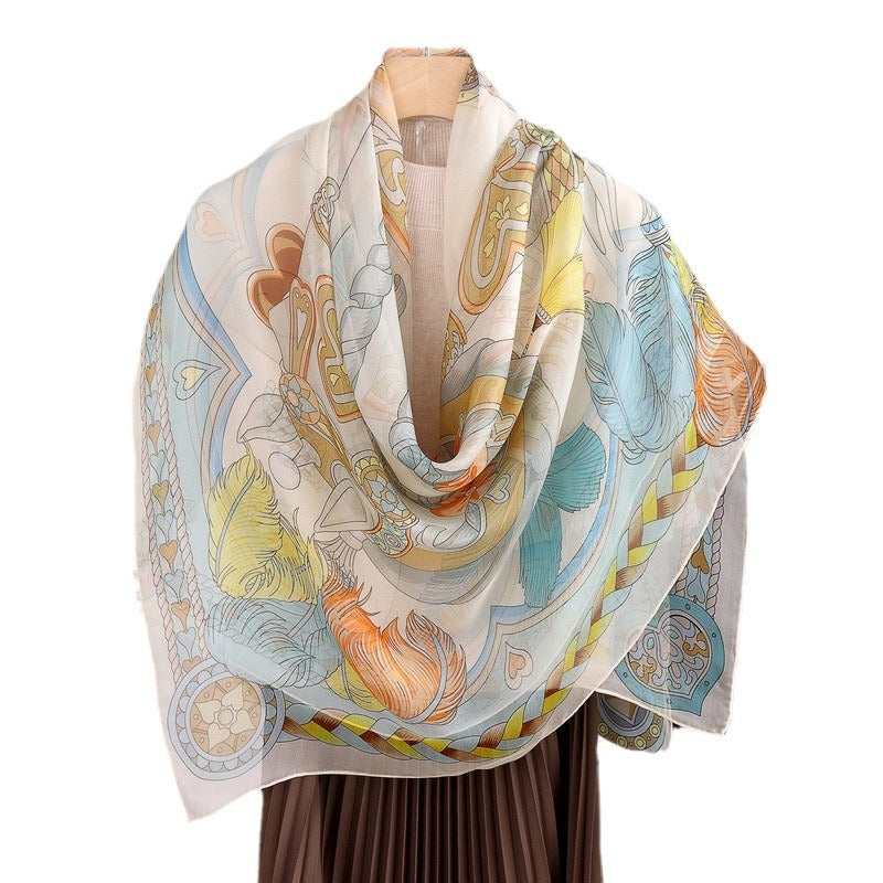 100%Silk Chiffon Printed Women's Square Scarf 135x135cm BG-181