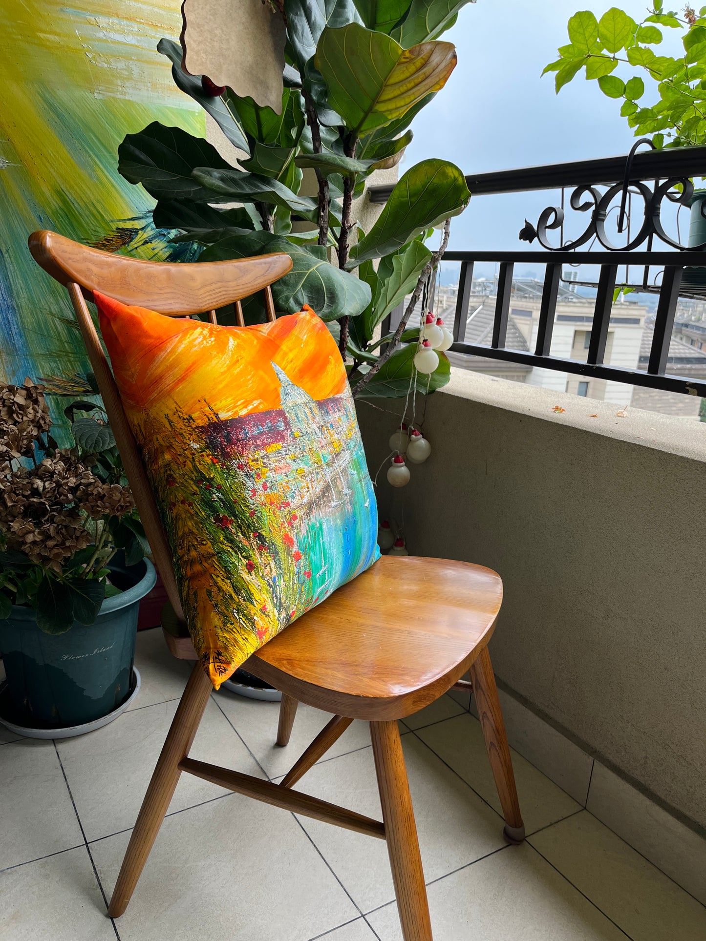 22 Momme Grade 6A Mulberry Silk Cushion Cover Throw Pillowcase PQ52 Golden Harbor Designed by Vittorio Vertone 17.7"x17.7"