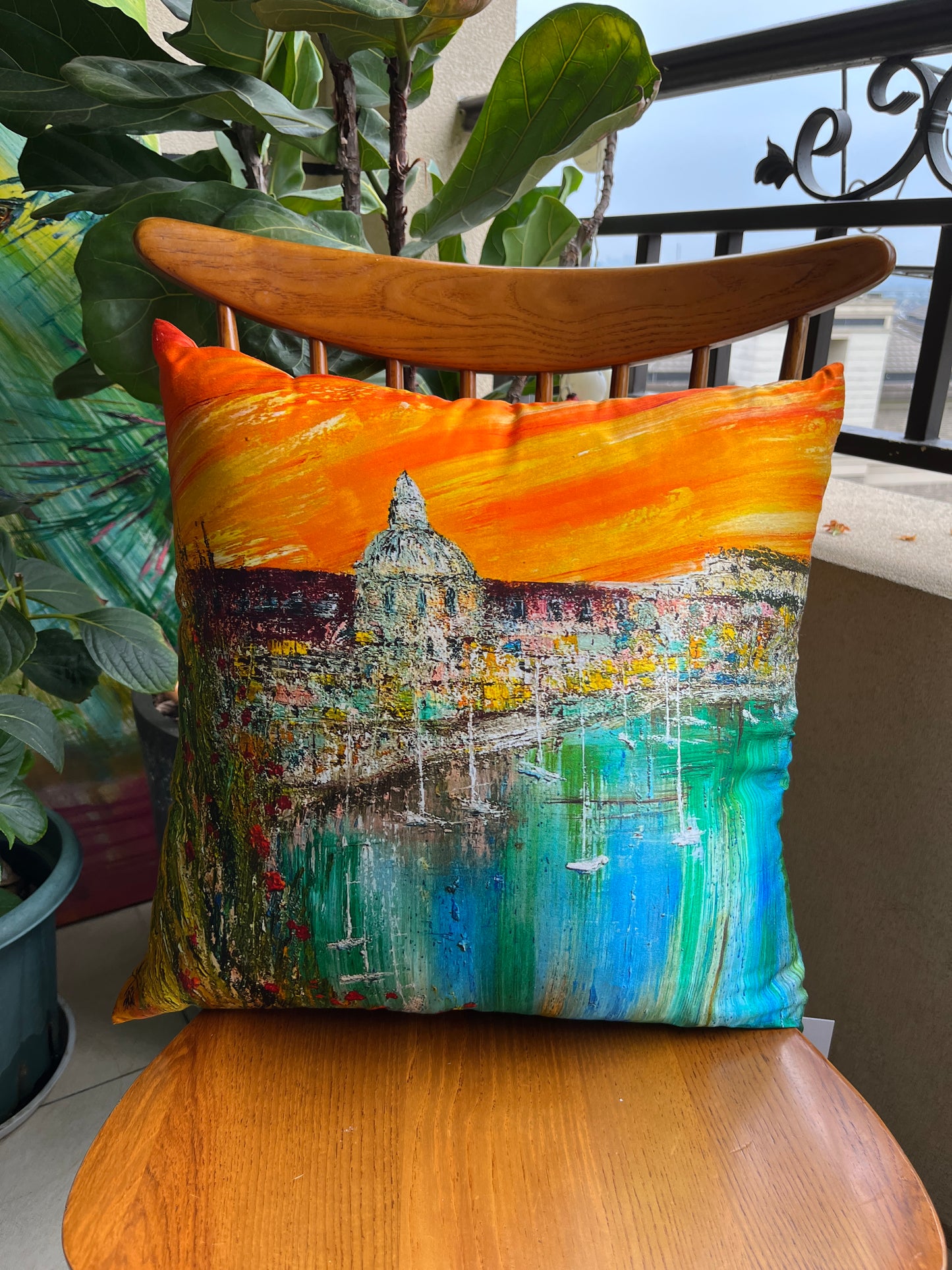 22 Momme Grade 6A Mulberry Silk Cushion Cover Throw Pillowcase PQ52 Golden Harbor Designed by Vittorio Vertone 17.7"x17.7"