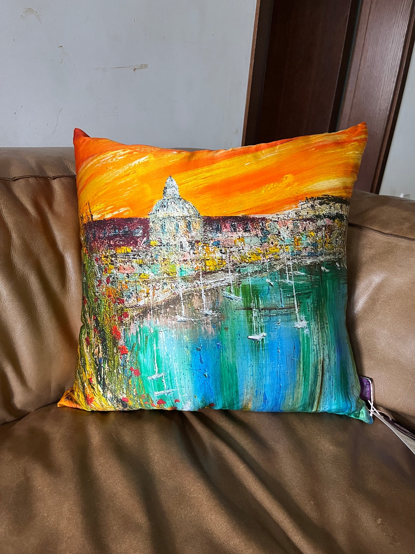 22 Momme Grade 6A Mulberry Silk Cushion Cover Throw Pillowcase PQ52 Golden Harbor Designed by Vittorio Vertone 17.7"x17.7"