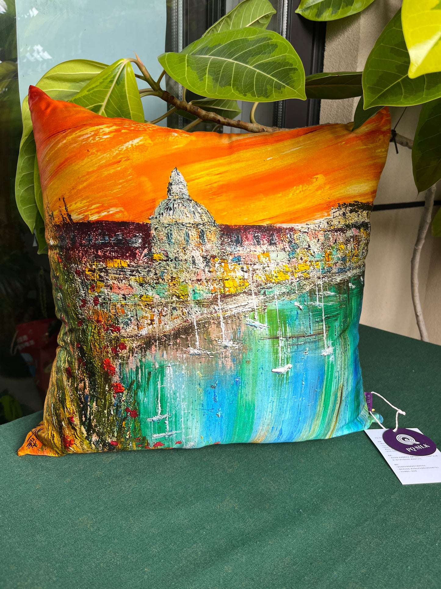 22 Momme Grade 6A Mulberry Silk Cushion Cover Throw Pillowcase PQ52 Golden Harbor Designed by Vittorio Vertone 17.7"x17.7"